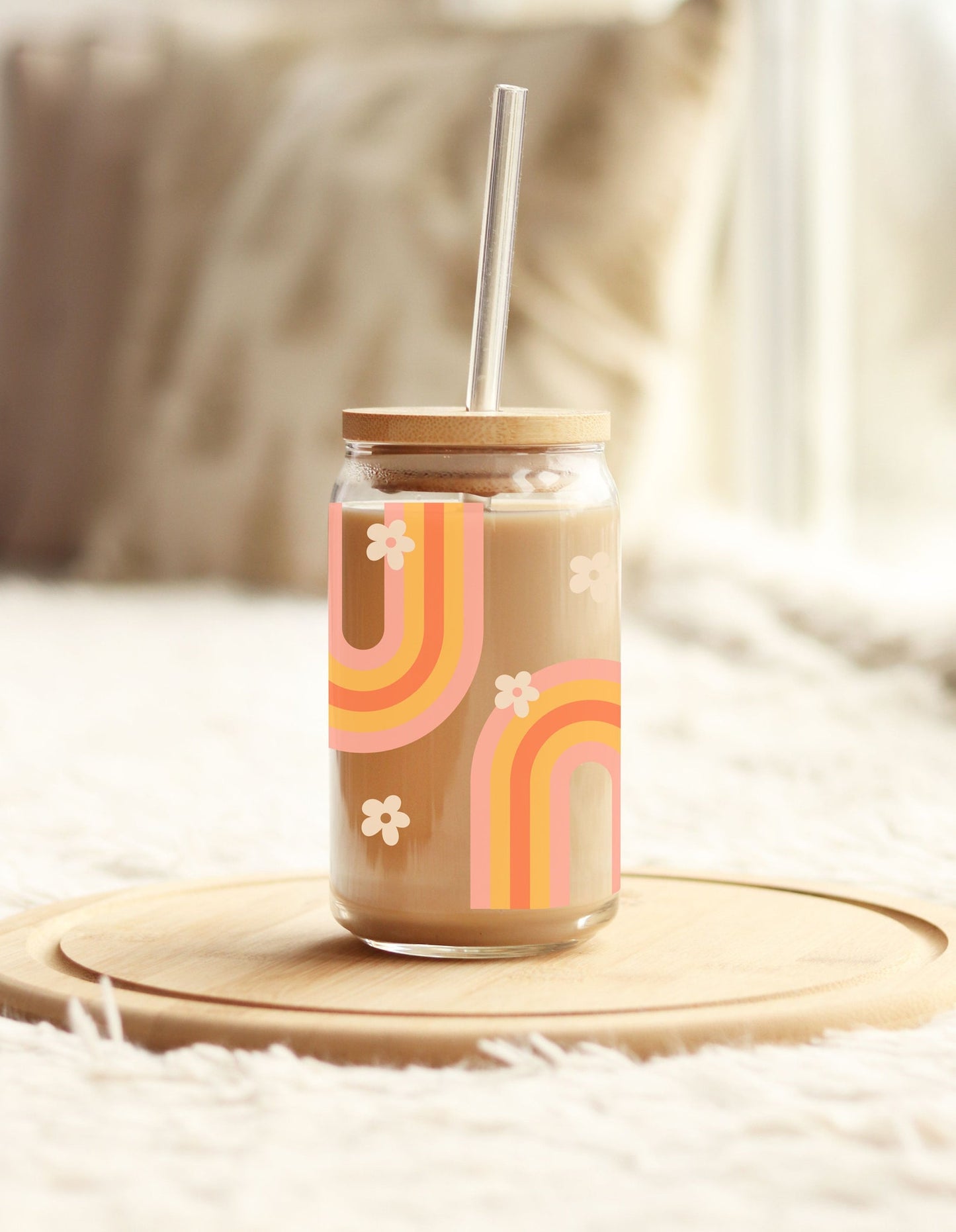Retro Rainbow Beer Can Glass 16 oz