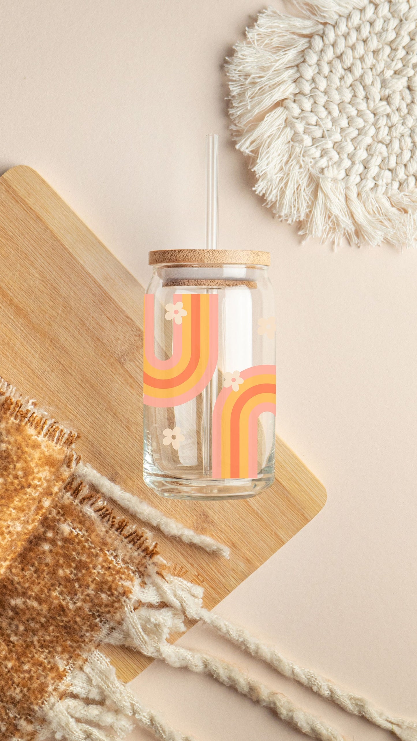 Retro Rainbow Beer Can Glass 16 oz