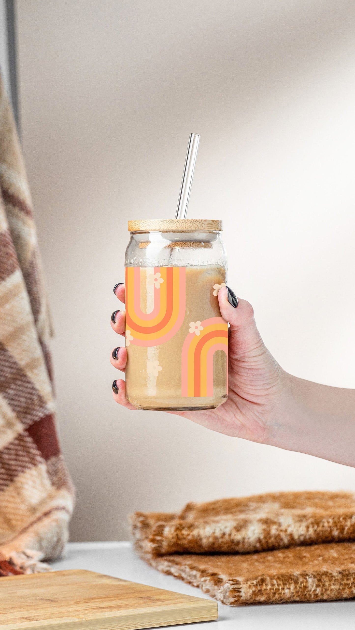 Retro Rainbow Beer Can Glass 16 oz