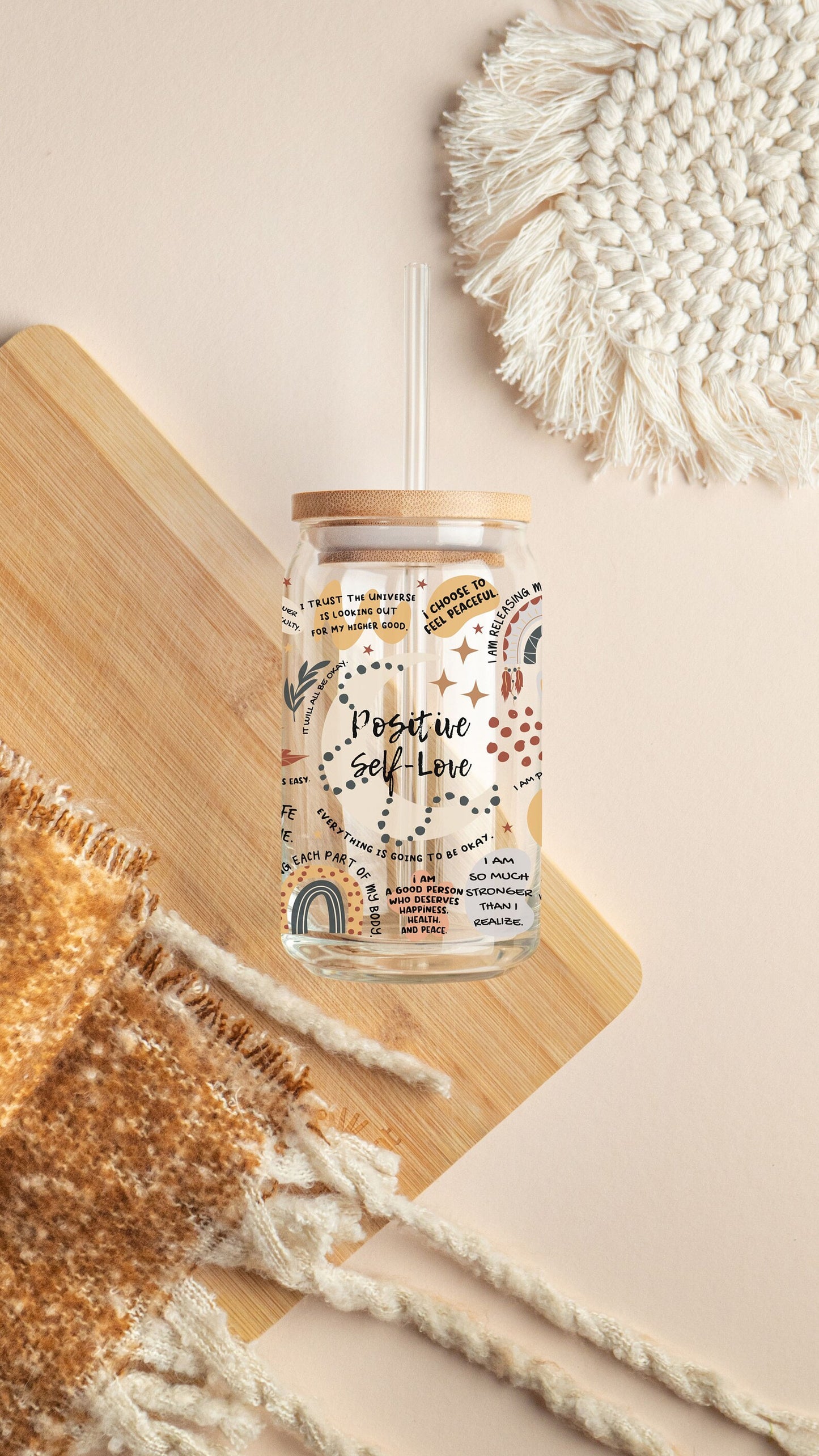 Positive Self Love Beer Can Clear Glass Cup 16 oz