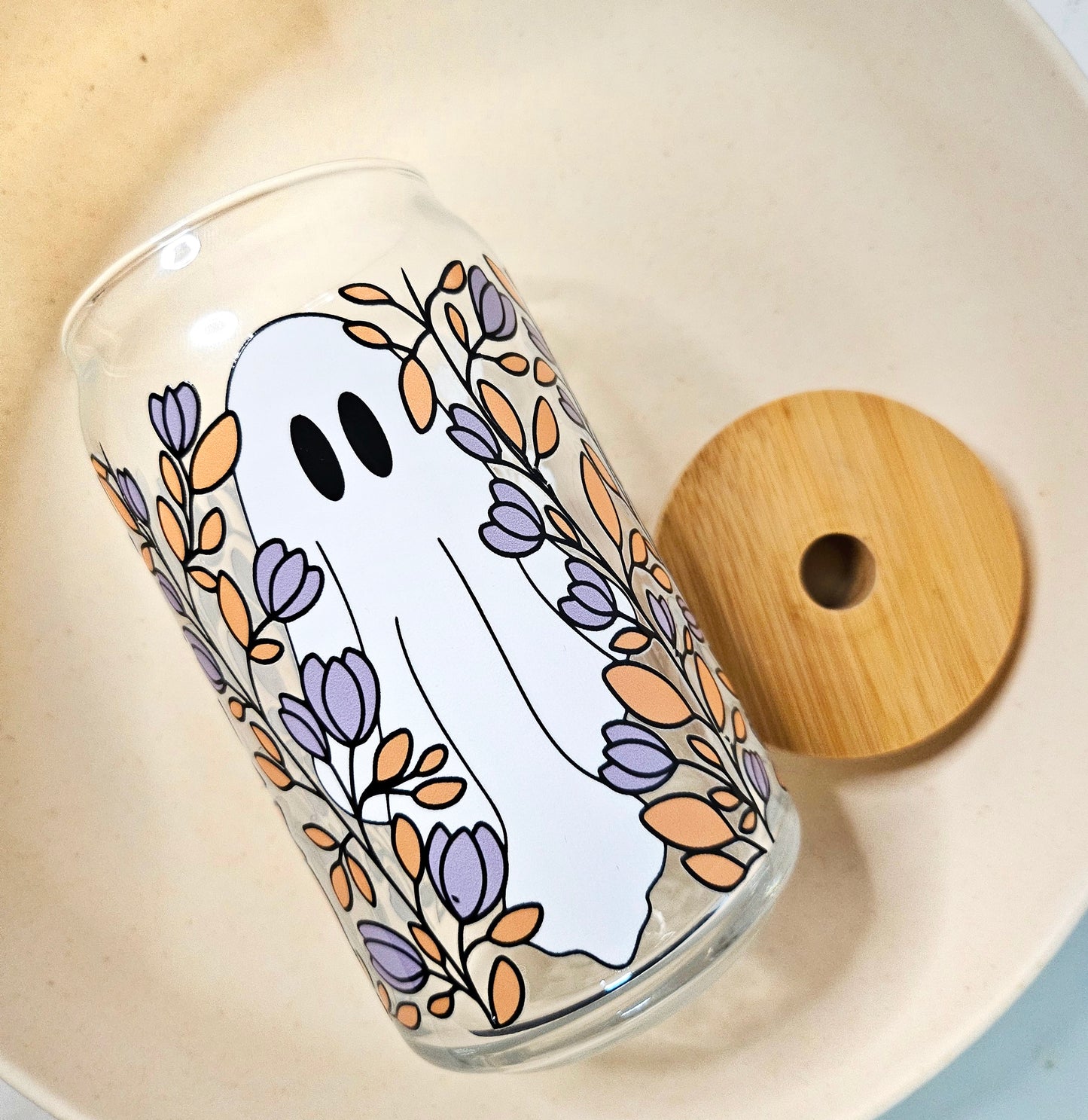 Halloween Ghost Beer Can Glass Cup 16 oz