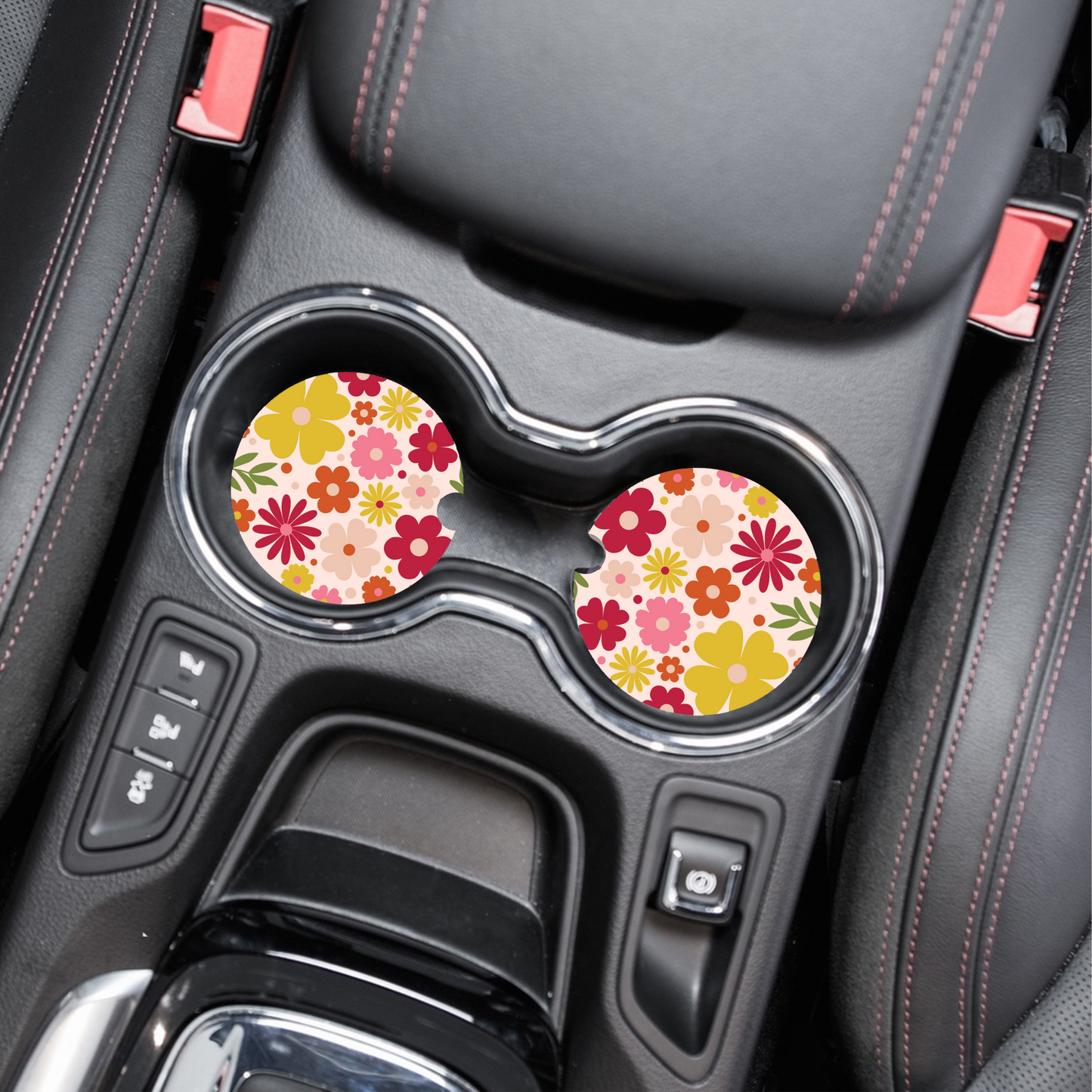 Spring Floral Print Set of 2 Car Coasters, Cute Cup Holder Coasters, Car Accessories, Teacher gift, Birthday gift, New car gift, Coworker gift