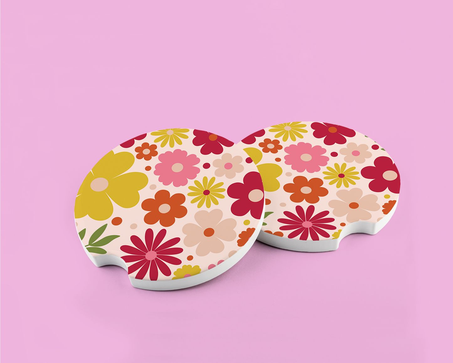 Spring Floral Print Set of 2 Car Coasters, Cute Cup Holder Coasters, Car Accessories, Teacher gift, Birthday gift, New car gift, Coworker gift