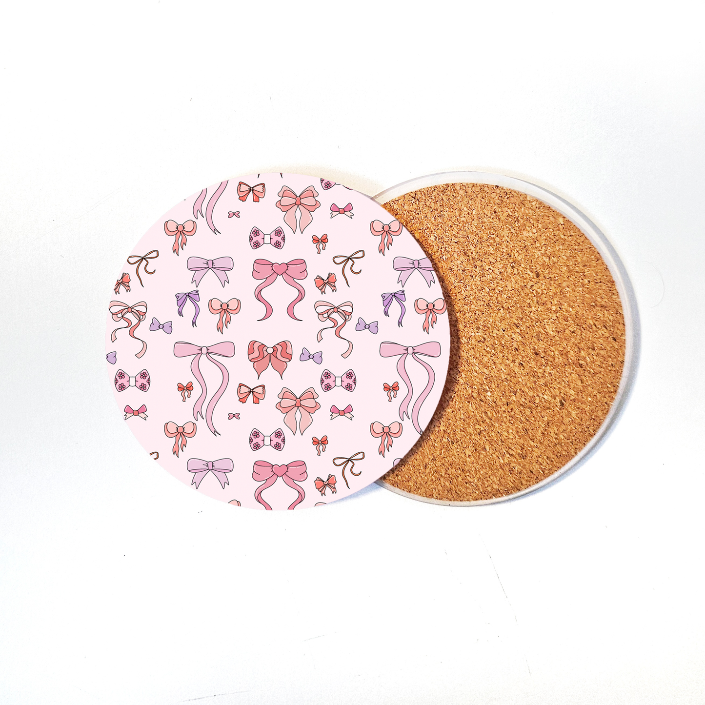 Pink Bow Acrylic Coaster with Cork Back - Elegant Drinkware Essential for Stylish Surfaces