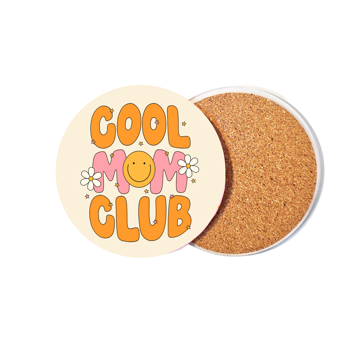 Cool Mom Club, 4" UV DTF Acrylic Cork Coasters, Stylish Table Decor, Low-Maintenance, High-Impact Drink Mats,Vibrant Acrylic Coasters