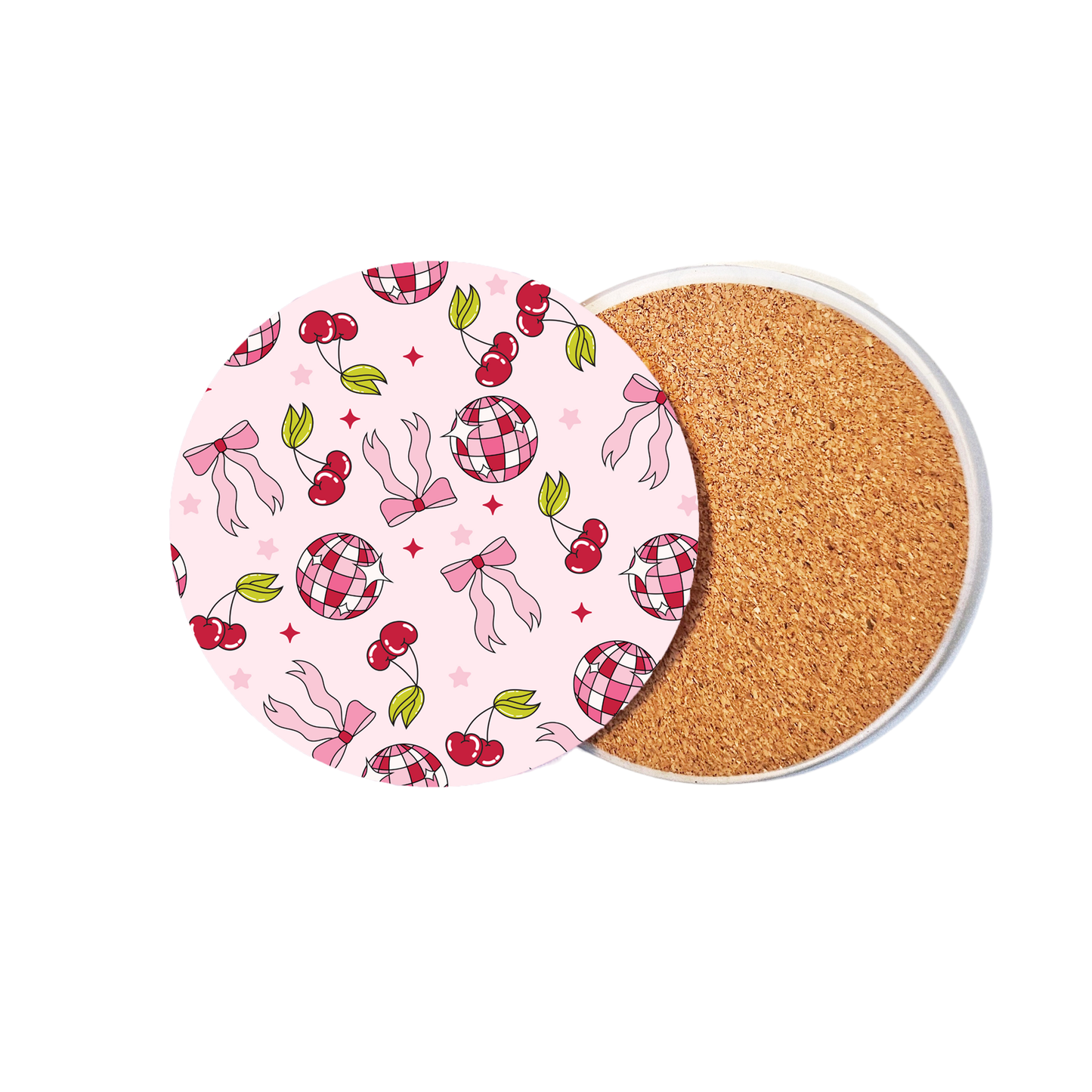 Pink Disco Acrylic Cork Coasters | UV DTF Designs | 4-Inch Stylish Drink Mats with Cork Back | Table Decor for Home or Office