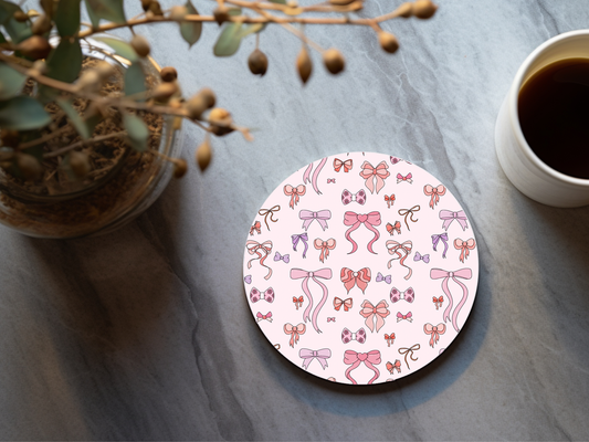 Pink Bow Acrylic Coaster with Cork Back - Elegant Drinkware Essential for Stylish Surfaces