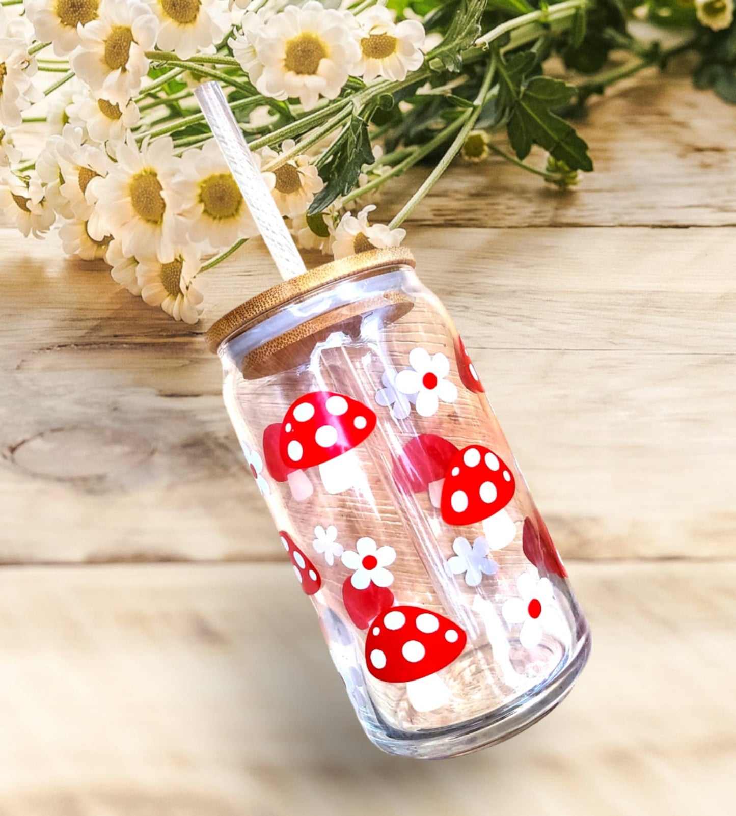 Mushroom Beer Can Glass Cup | Aesthetic Coffee Glass Cup| Iced Coffee Glass Cup| Mushroom coffee glass cup | 16 oz Coffee Glass