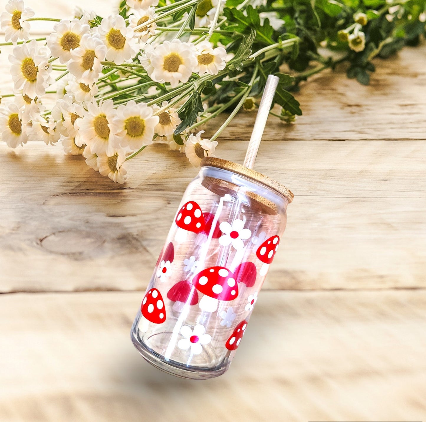 Mushroom Beer Can Glass Cup | Aesthetic Coffee Glass Cup| Iced Coffee Glass Cup| Mushroom coffee glass cup | 16 oz Coffee Glass