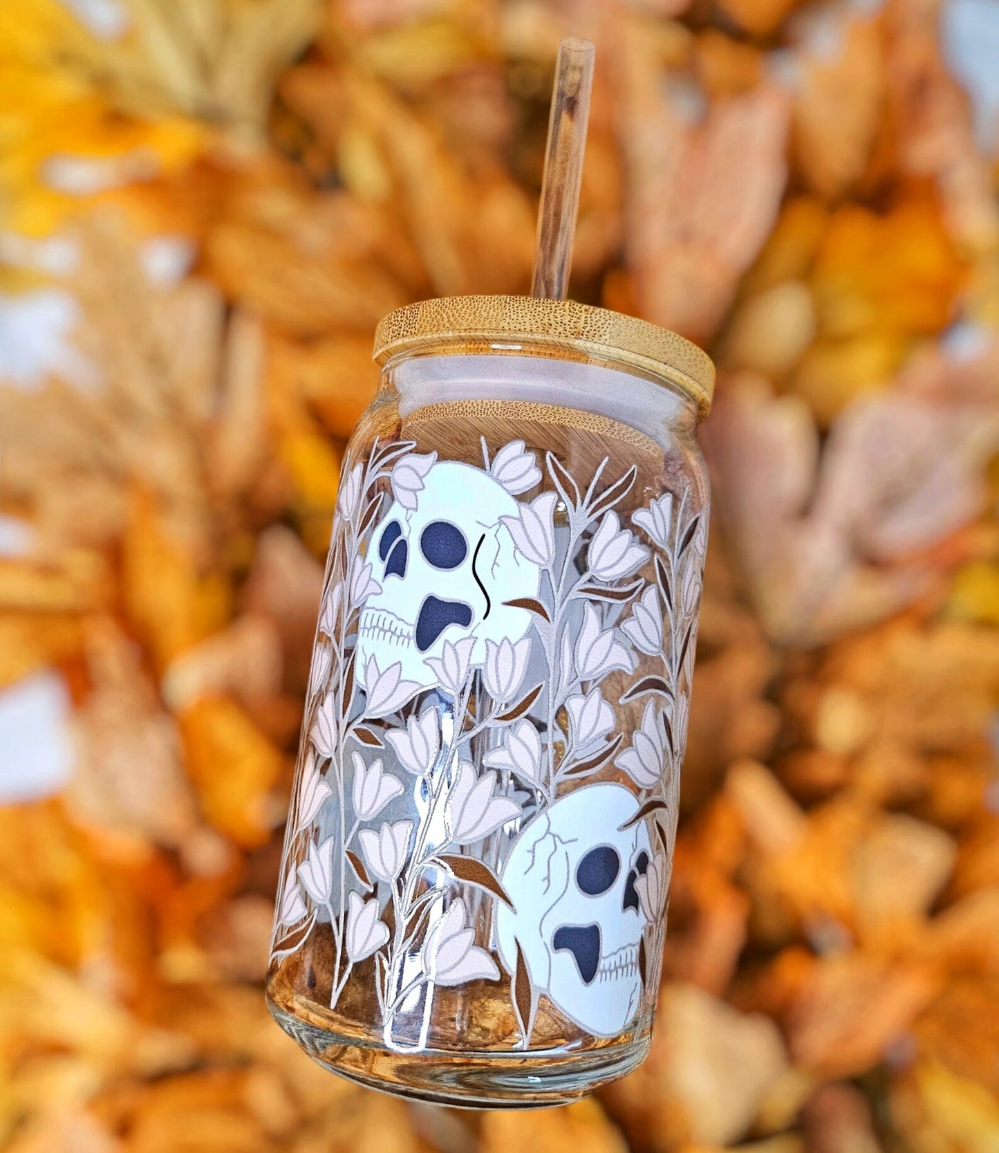 Halloween Skull Beer Can Glass 16 oz