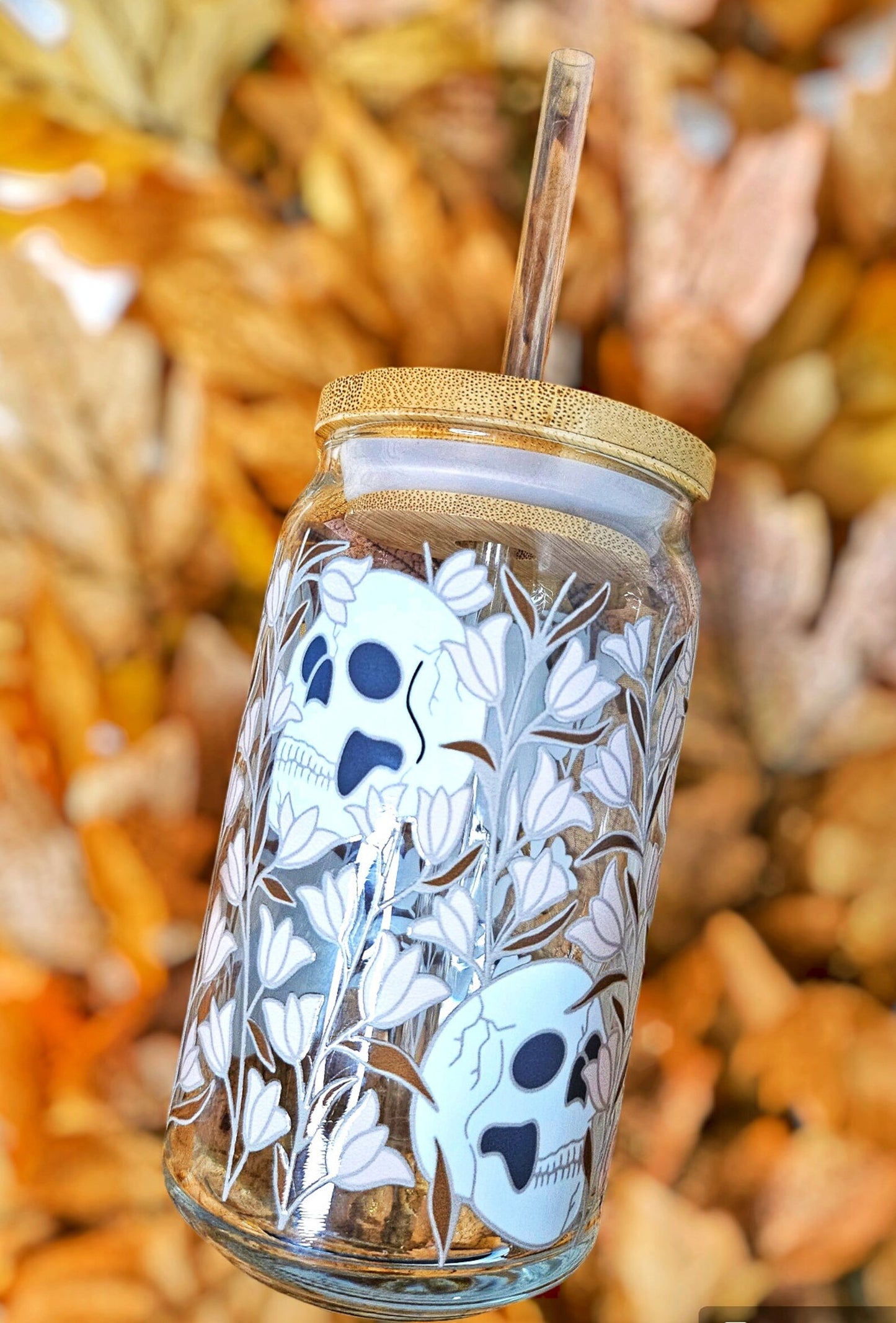 Halloween Skull Beer Can Glass 16 oz