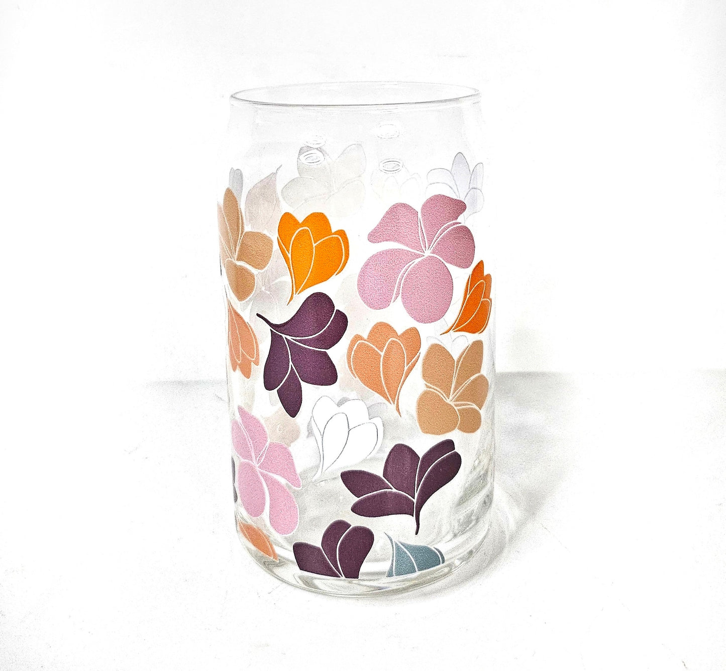 Plumeria Paradise 16oz Glass Can Cup | Aesthetic Coffee Glass Cup| Iced Coffee Glass Cup| 16 oz Coffee Glass | Tropical Floral Elegance