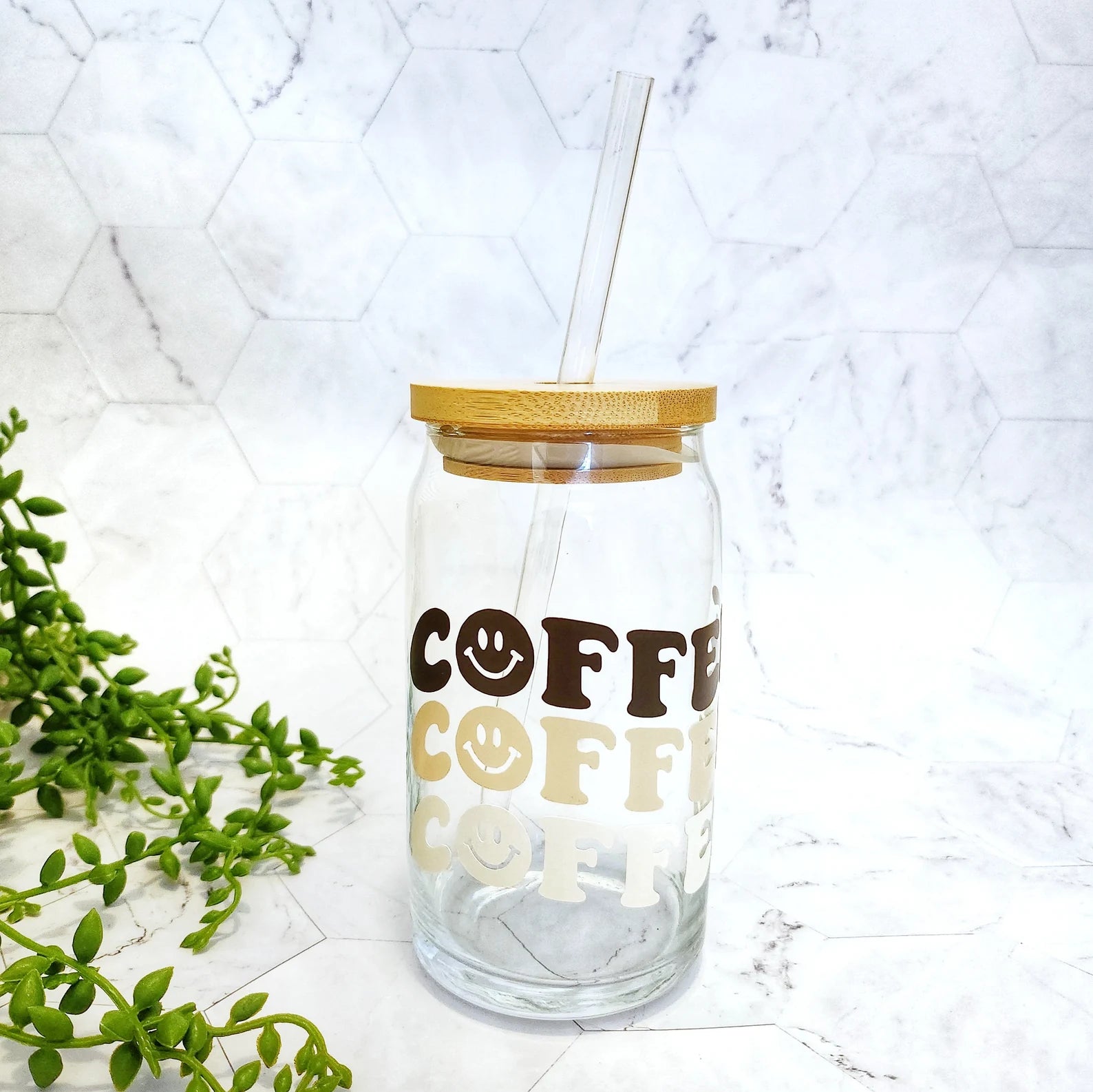 Happy Face Beer Can Glass Cup, Iced Coffee Cup – Ren and Fay Designs