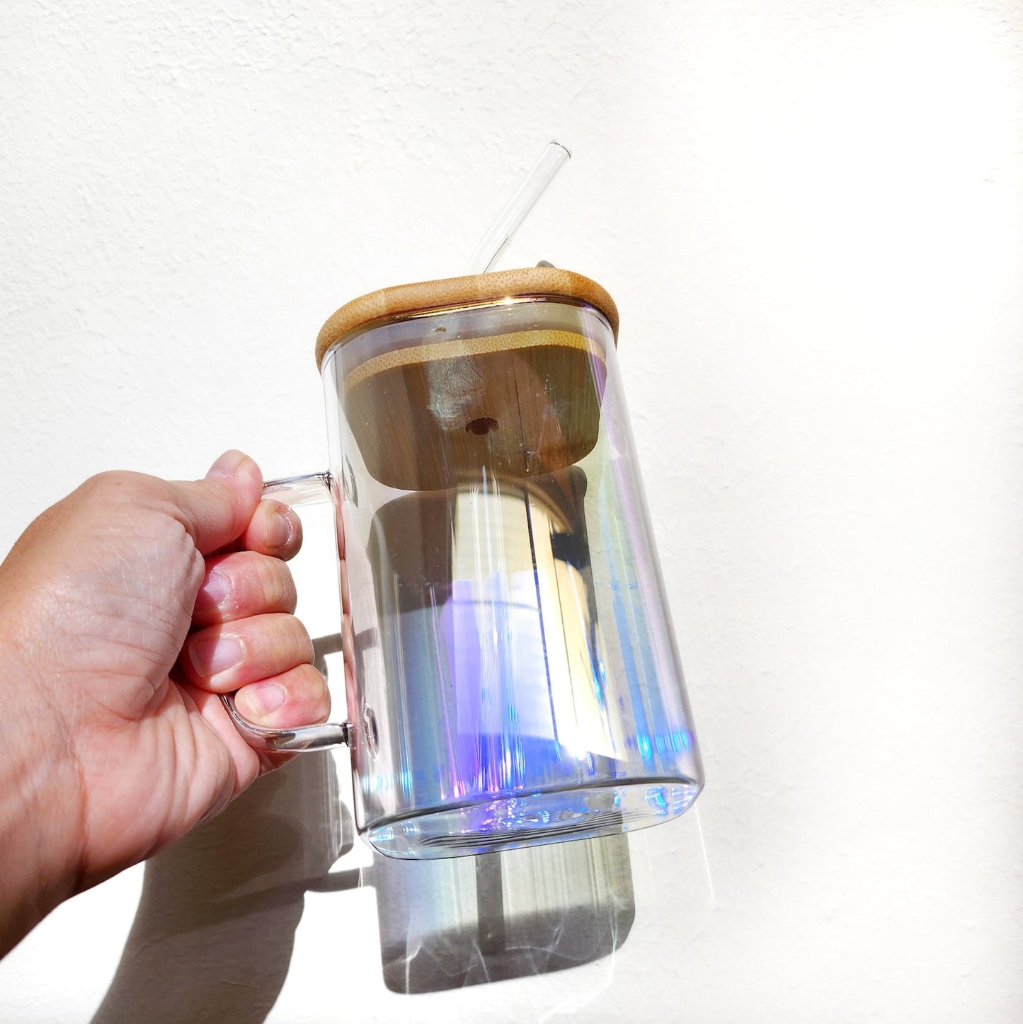 Iridescent Glass Mug, 20oz Modern Glass Tumbler