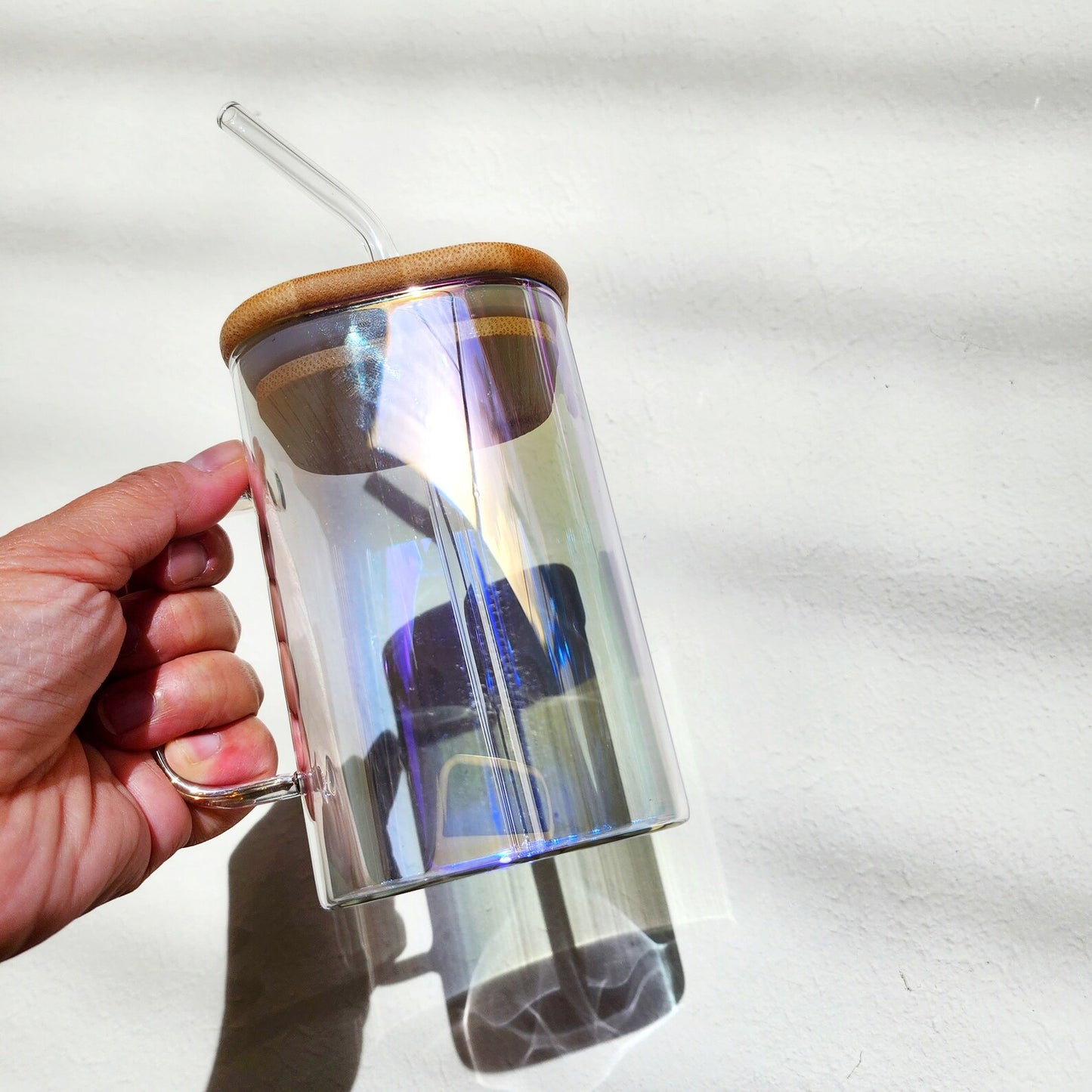 Iridescent Glass Mug, 20oz Modern Glass Tumbler