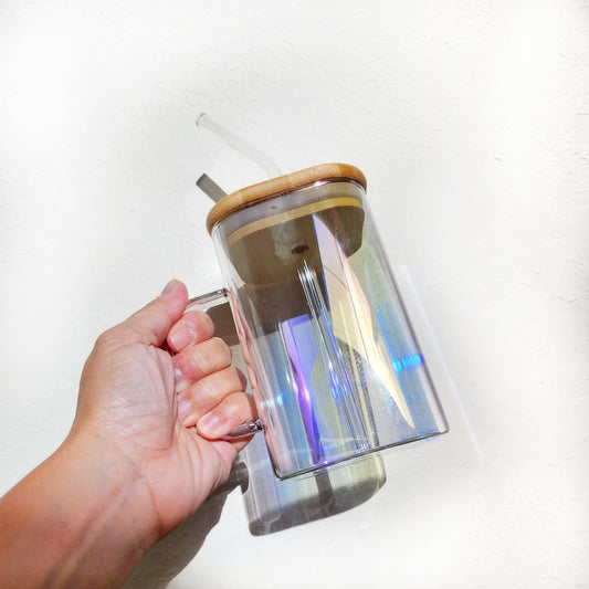 Iridescent Glass Mug, 20oz Modern Glass Tumbler