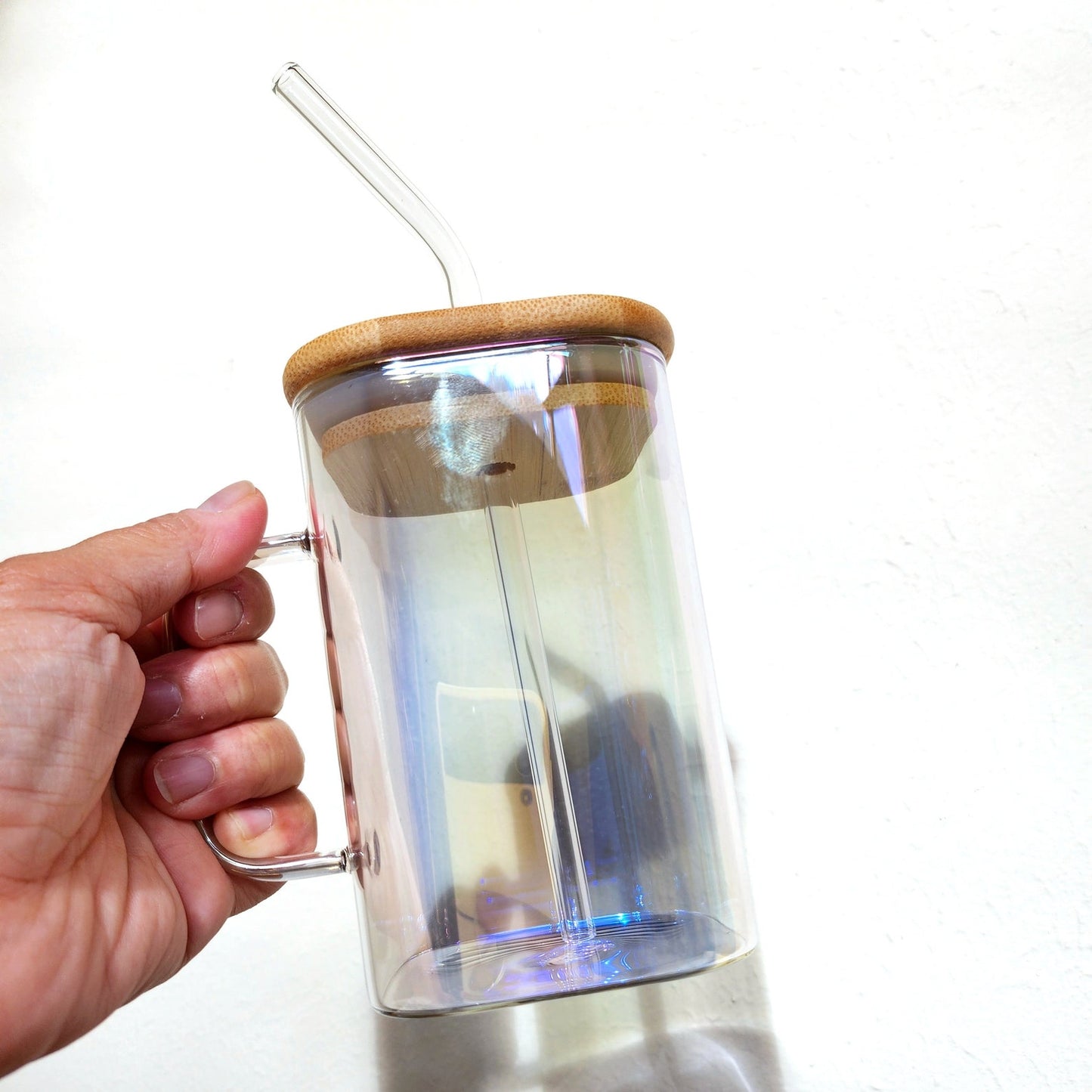 Iridescent Glass Mug, 20oz Modern Glass Tumbler